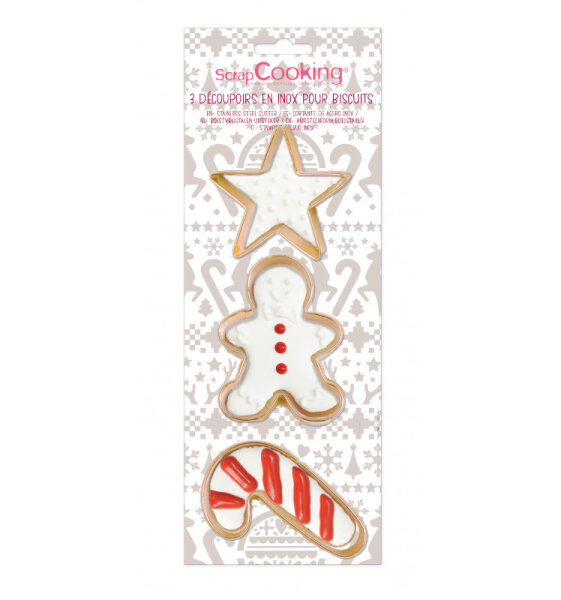 3 golden stainless steel cookie cutter Gingerman/Candy Cane/ Star