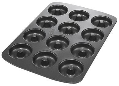 Easy Baking, Donut-Blech, Ø 7 cm, 37 x 26 cm, Höhe 2 cm, für 12 Stück, mit Marken- Antihaftbeschichtung, mit Rezept